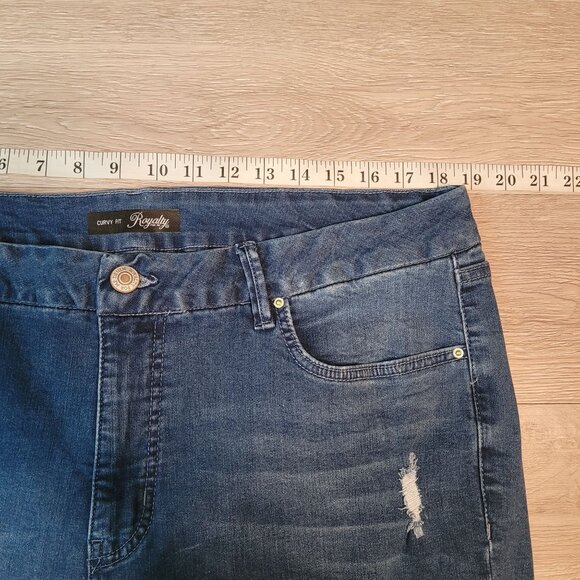Royalty For Me Jeans Size 18 W Curvy Fit High Rise Ripped Frayed Slanted Ankle - Picture 5 of 10
